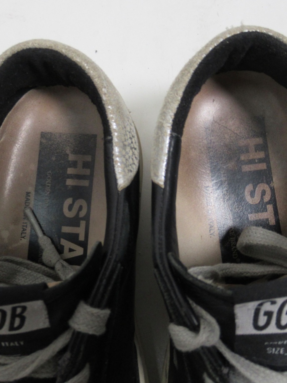 Golden Goose Women's Hi Star Black Leather Silver Star Silver Heel Tab Size 5 US - Picture 5 of 12